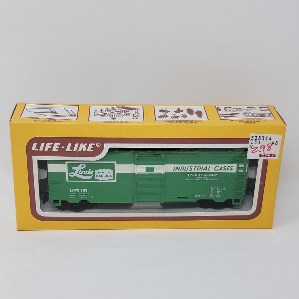 Life-Like HO Scale 8475 Linde Union Carbide Gas Green Box Car Train LAPX #358